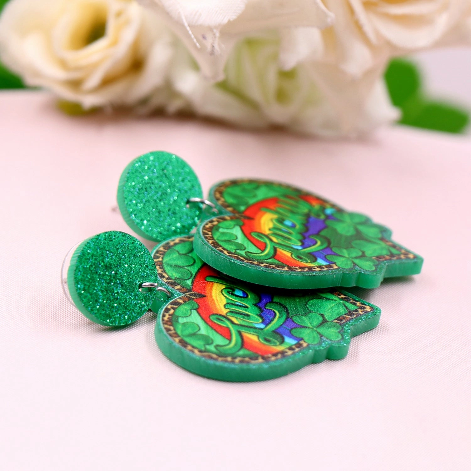 Wholesale Patrick's Day Clover Love Rainbow Acrylic Earrings