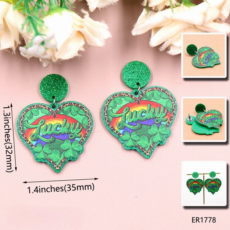 Wholesale Patrick's Day Clover Love Rainbow Acrylic Earrings