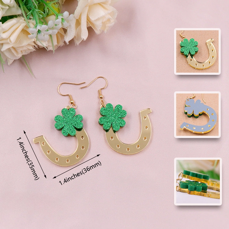 Wholesale Patrick's Day Clover Saddle Acrylic Lucky Acrylic Earrings