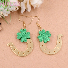 Wholesale Patrick's Day Clover Saddle Acrylic Lucky Acrylic Earrings