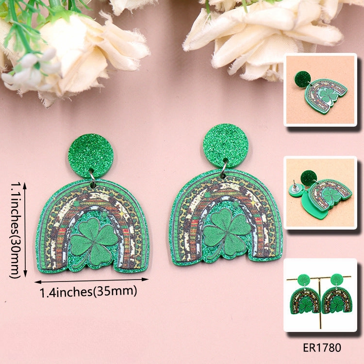 Wholesale Patrick's Day Lucky Clover Acrylic Earrings