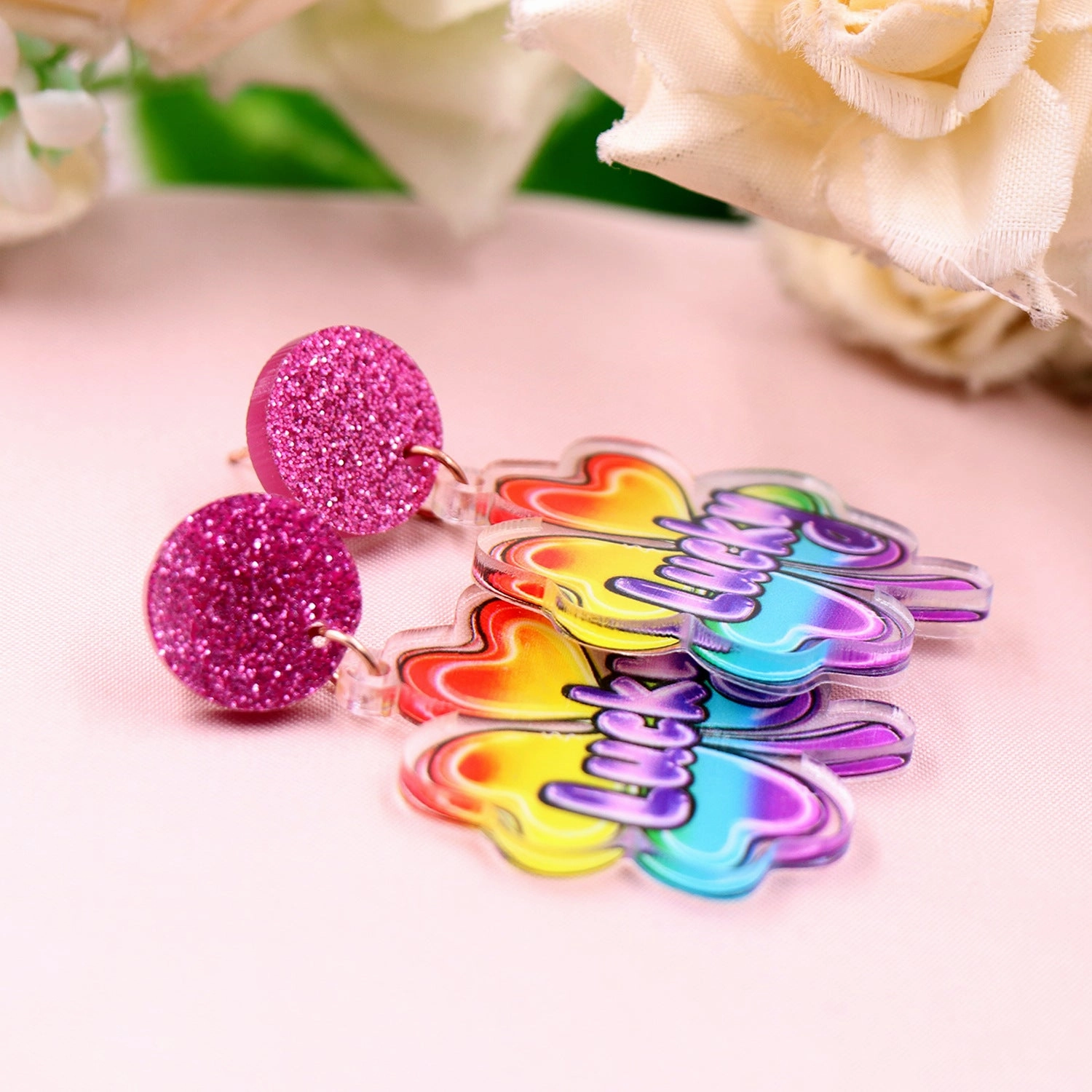Wholesale Patrick's Day Lucky Clover Gradient Acrylic Earrings