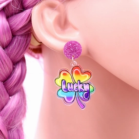 Wholesale Patrick's Day Lucky Clover Gradient Acrylic Earrings