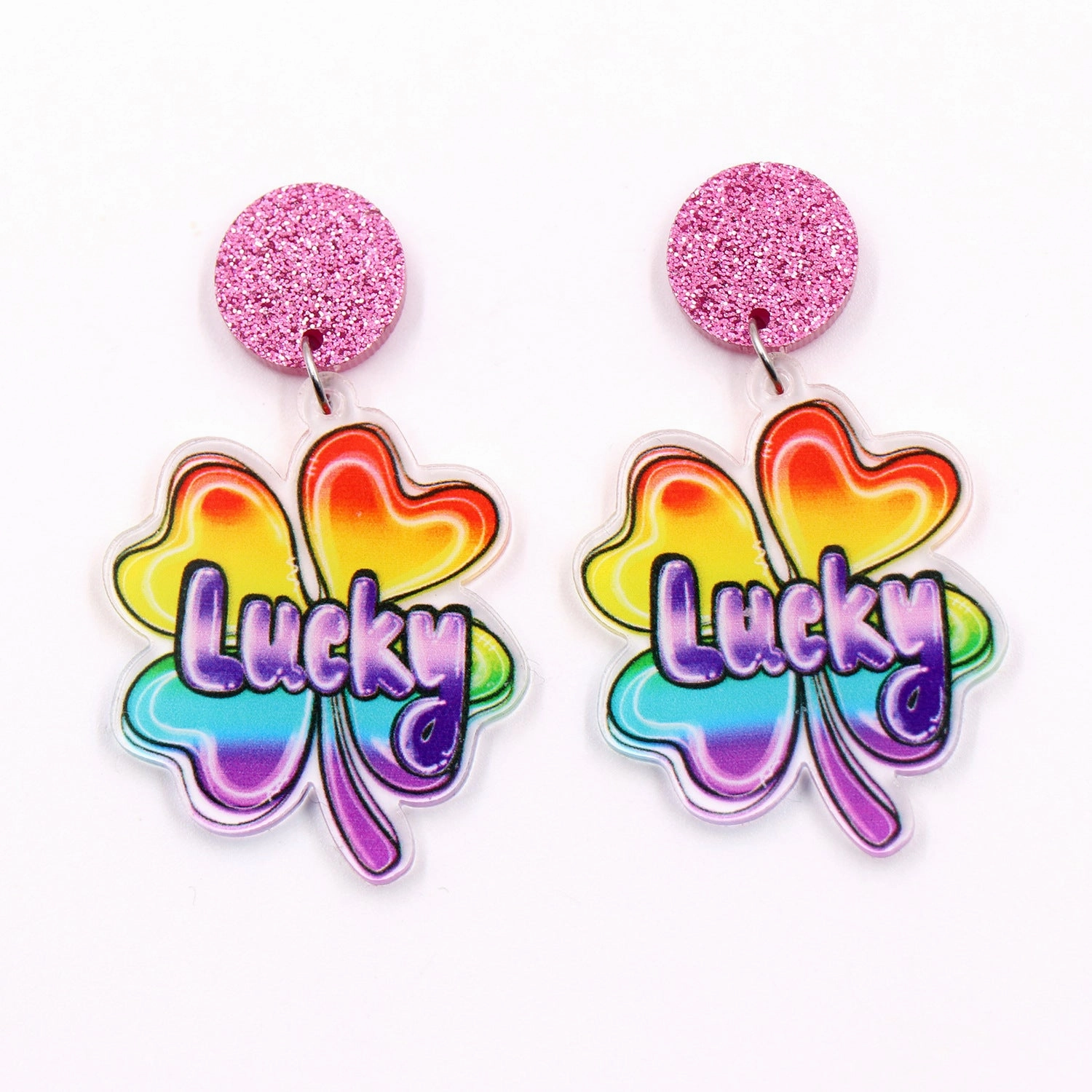 Wholesale Patrick's Day Lucky Clover Gradient Acrylic Earrings