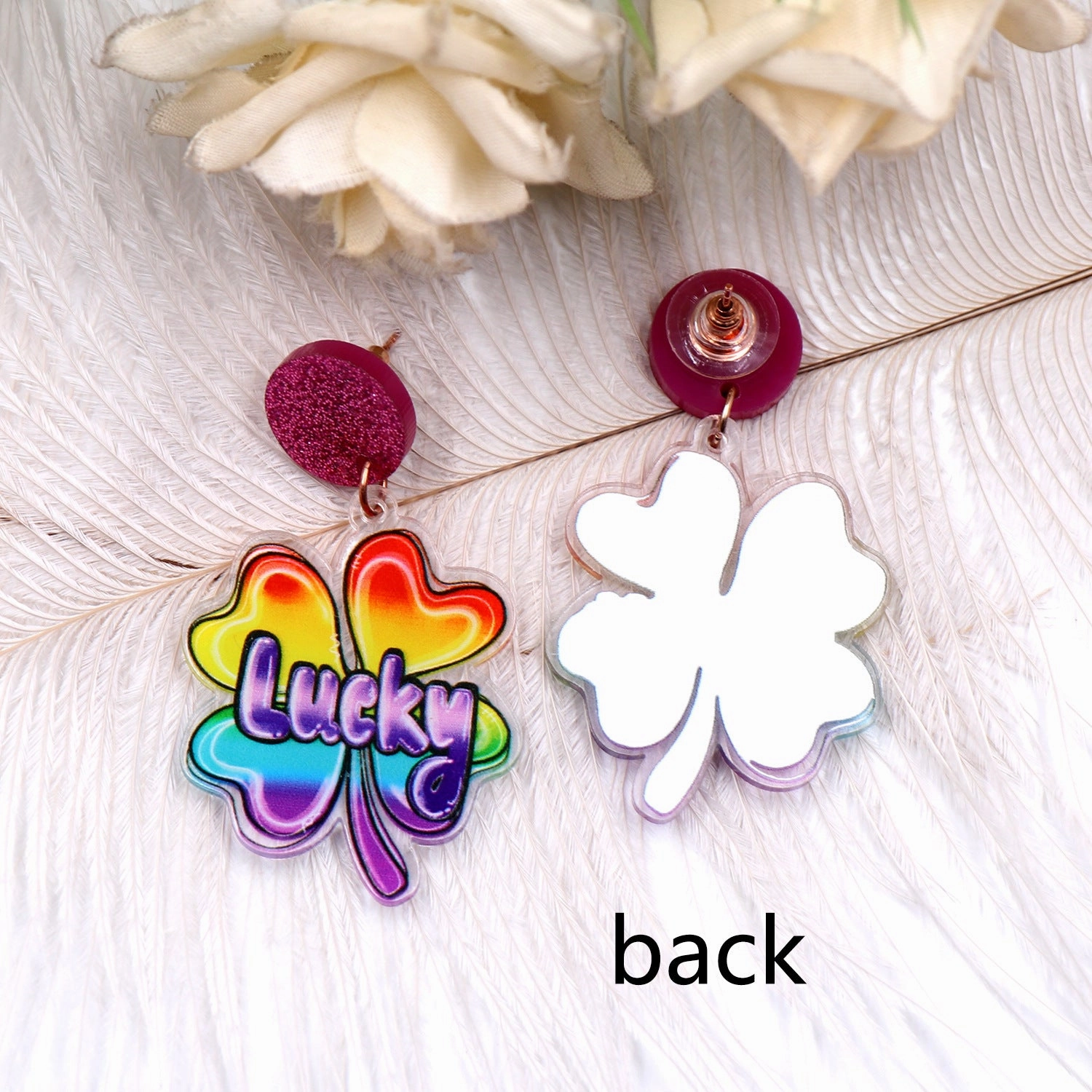 Wholesale Patrick's Day Lucky Clover Gradient Acrylic Earrings