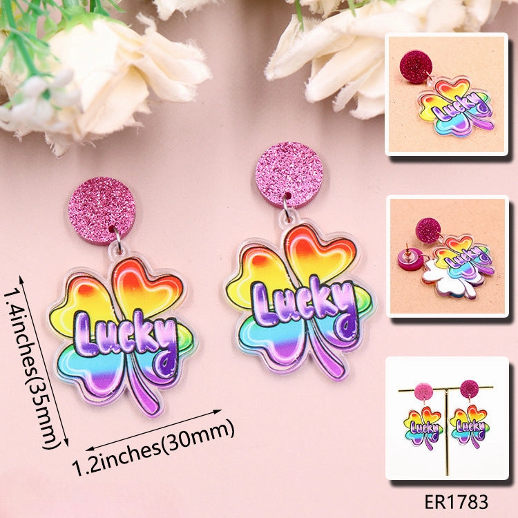 Wholesale Patrick's Day Lucky Clover Gradient Acrylic Earrings