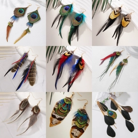 Wholesale Peacock Feather Bohemian Antique Tassel Earrings