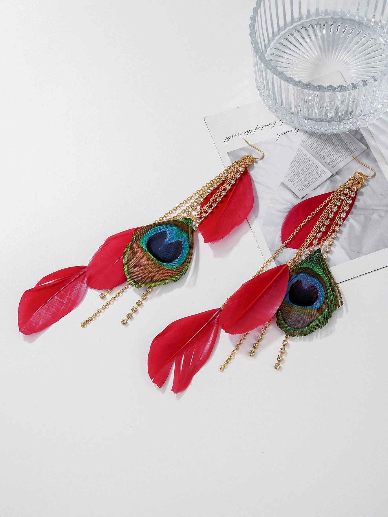 Wholesale Peacock Feather Bohemian Antique Tassel Earrings