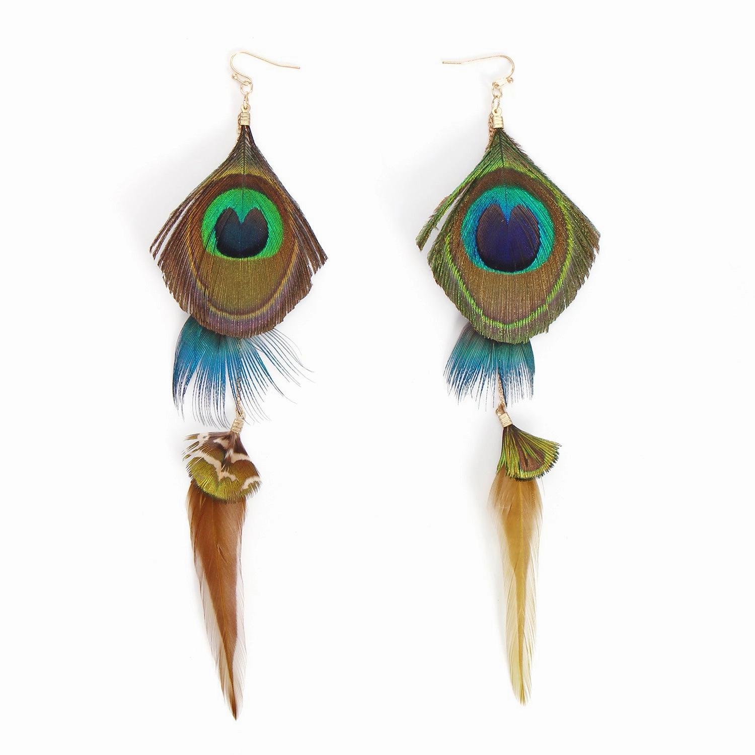 Wholesale Peacock Feather Bohemian Antique Tassel Earrings
