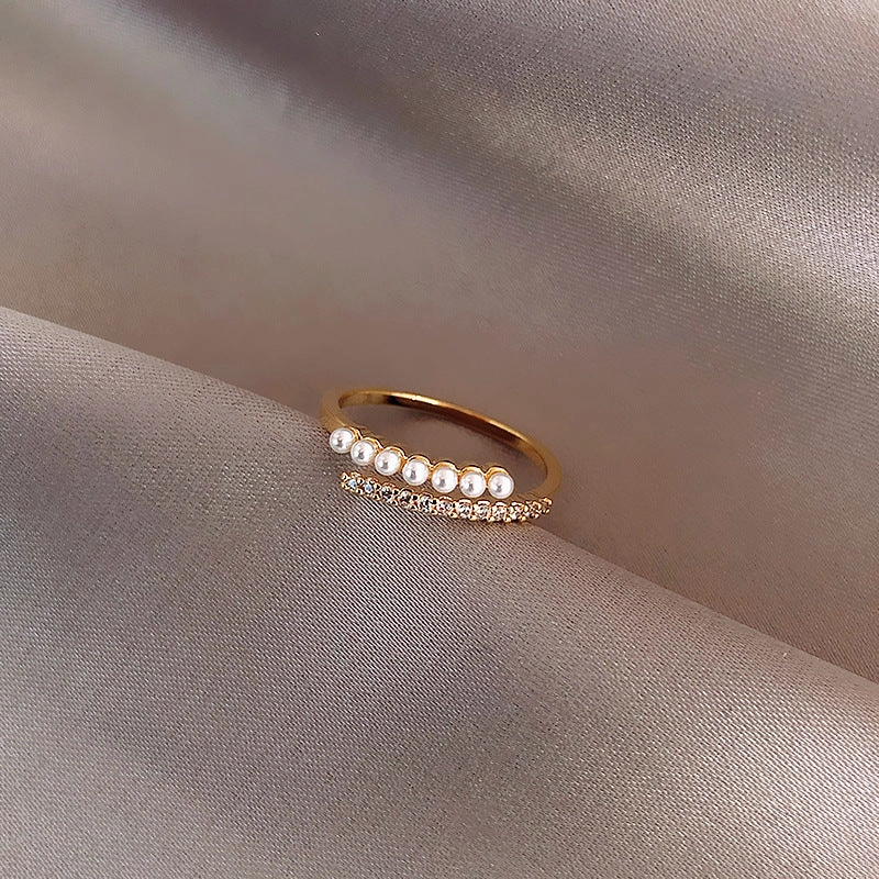 Wholesale Pearl and Diamond Niche Design Open Ring