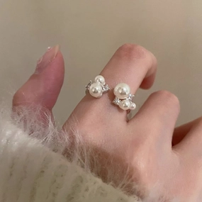 Wholesale Pearl and zircon open ring