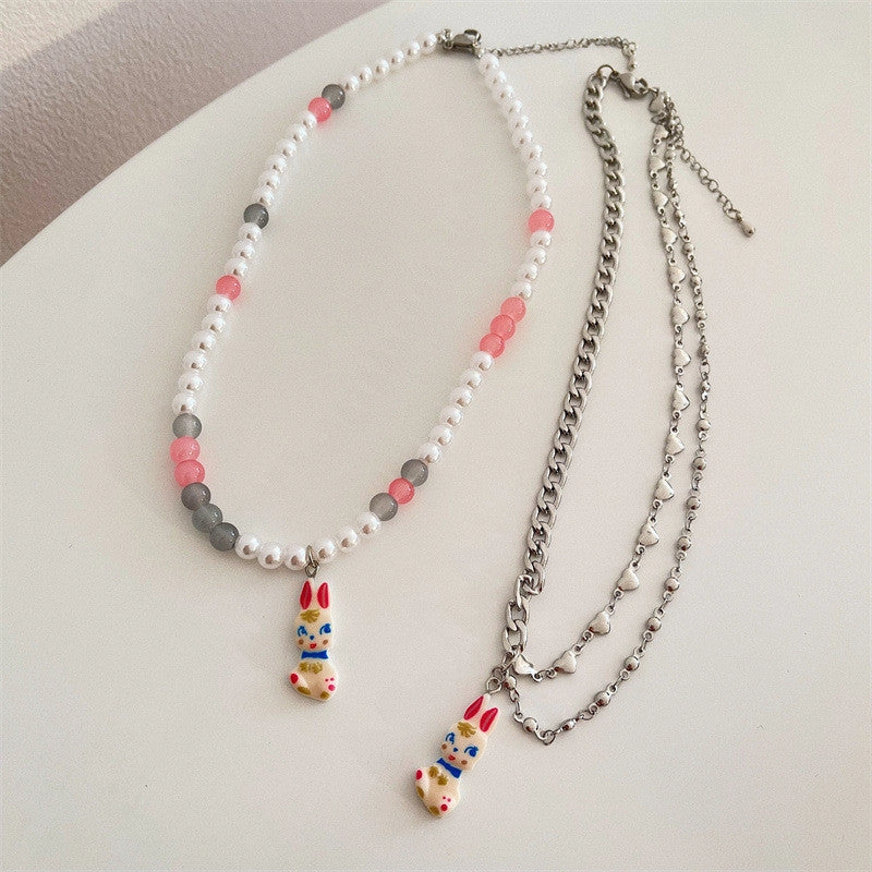 Wholesale Pearl Bunny Titanium Steel Necklaces