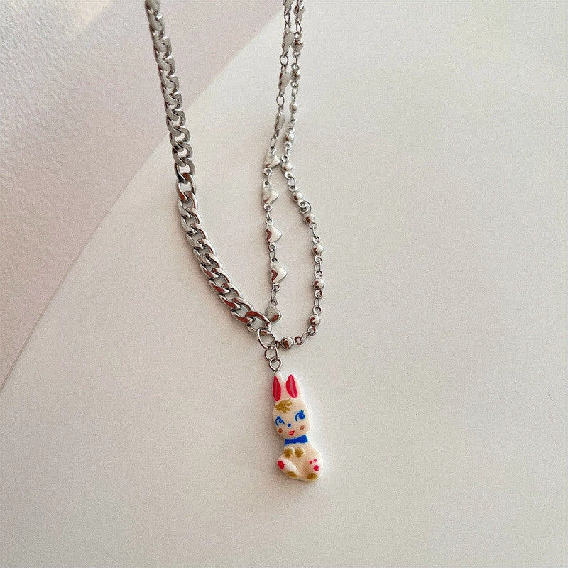 Wholesale Pearl Bunny Titanium Steel Necklaces