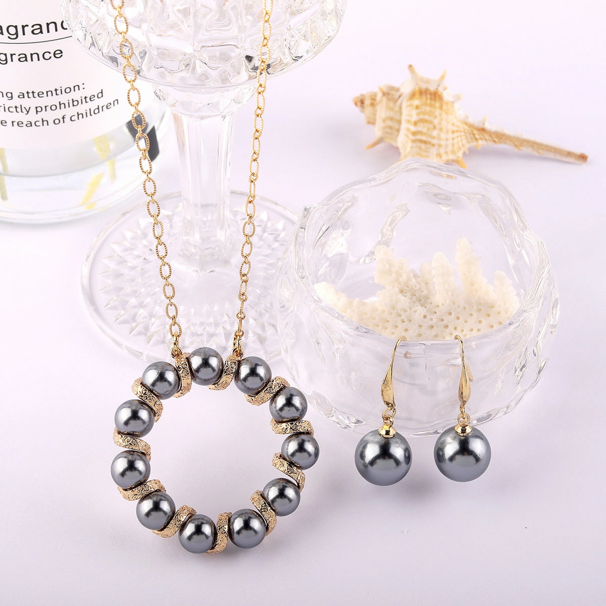 Wholesale Pearl Circle Wreath Copper Earrings Jewelry Set