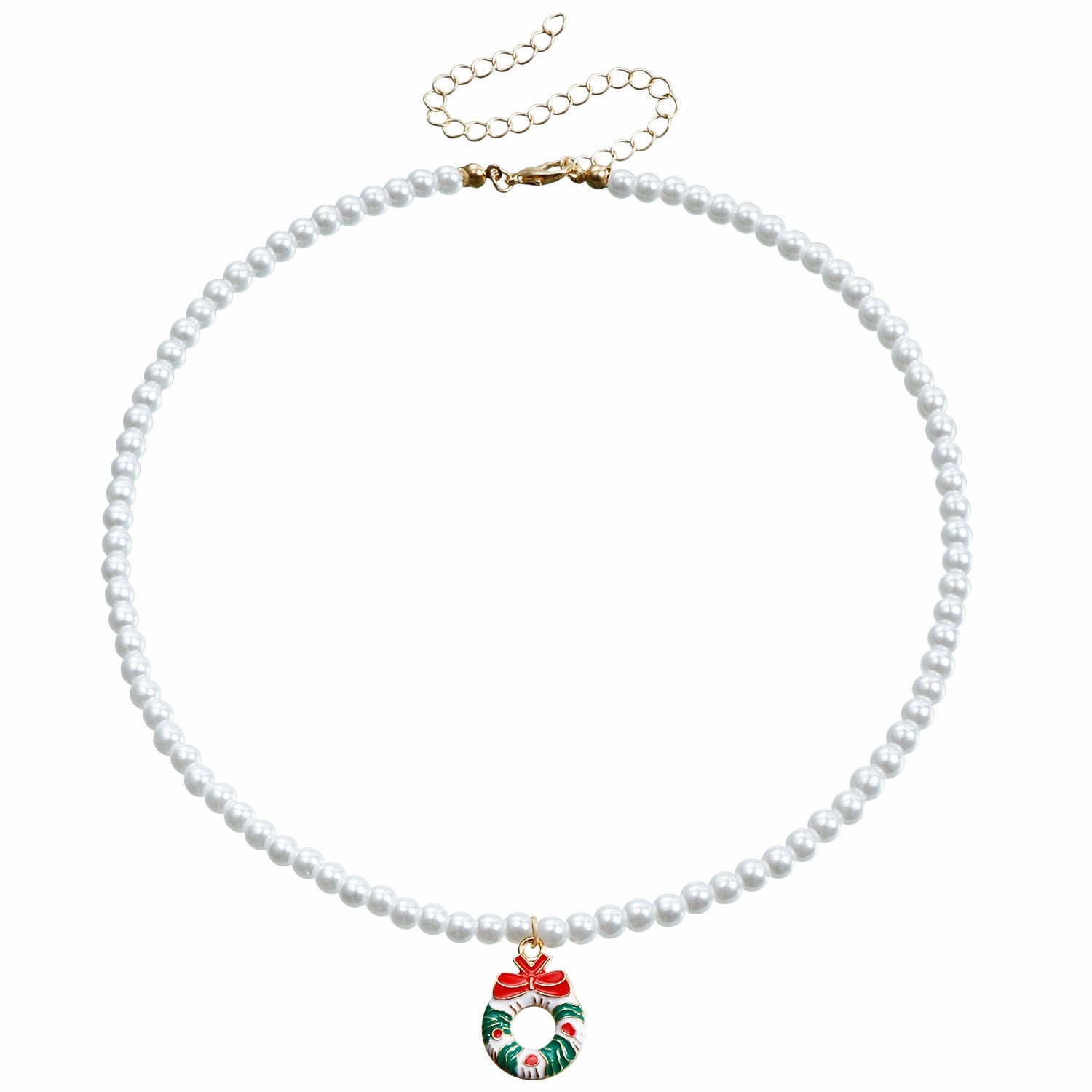 Wholesale Pearl Drop Oil Snowflake Bell Christmas Tree Necklace Sweater Chain