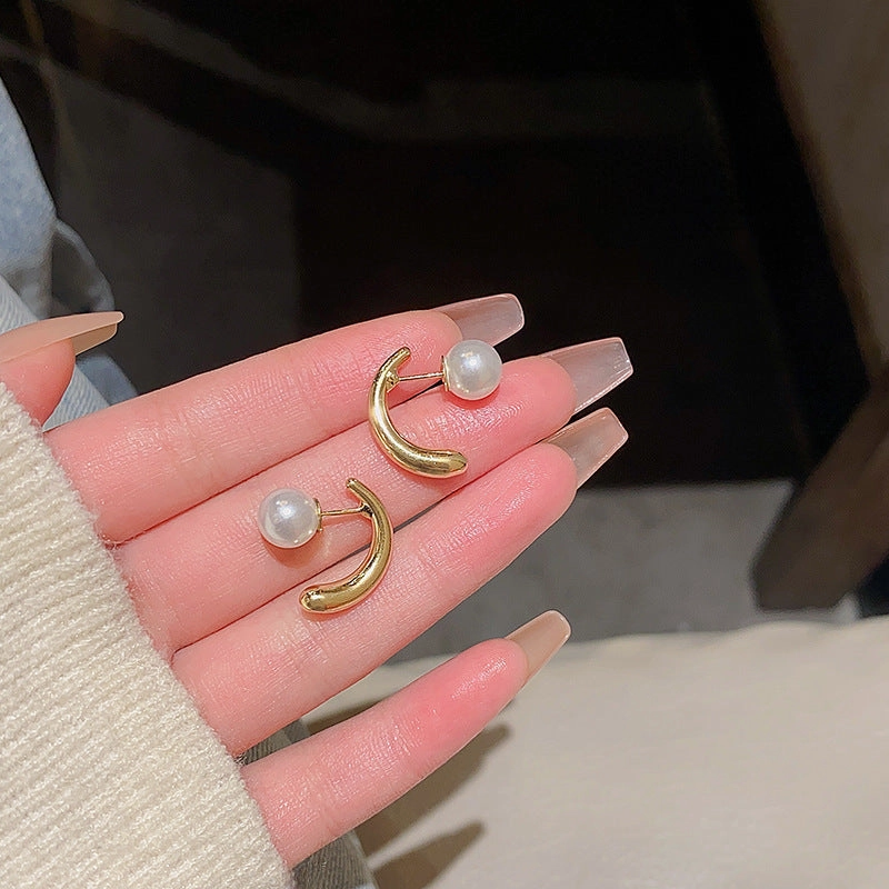 Wholesale Pearl Earrings Silver Post Front and Back Buckle Geometric Earrings