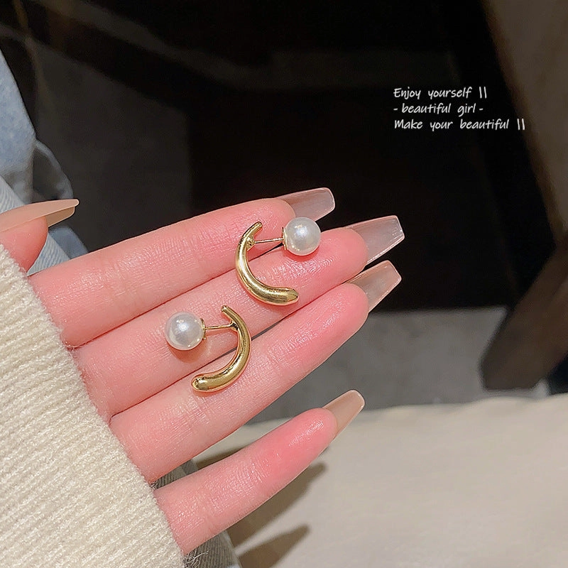Wholesale Pearl Earrings Silver Post Front and Back Buckle Geometric Earrings