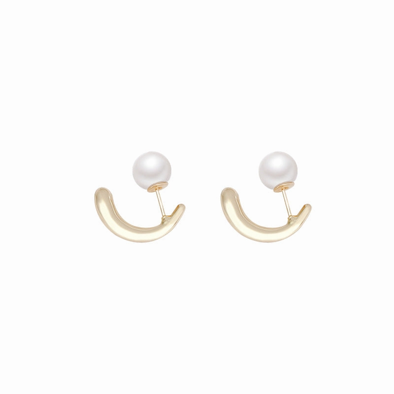 Wholesale Pearl Earrings Silver Post Front and Back Buckle Geometric Earrings
