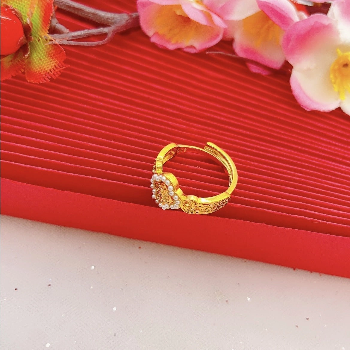 Wholesale Pearl Filigree Gold Ring