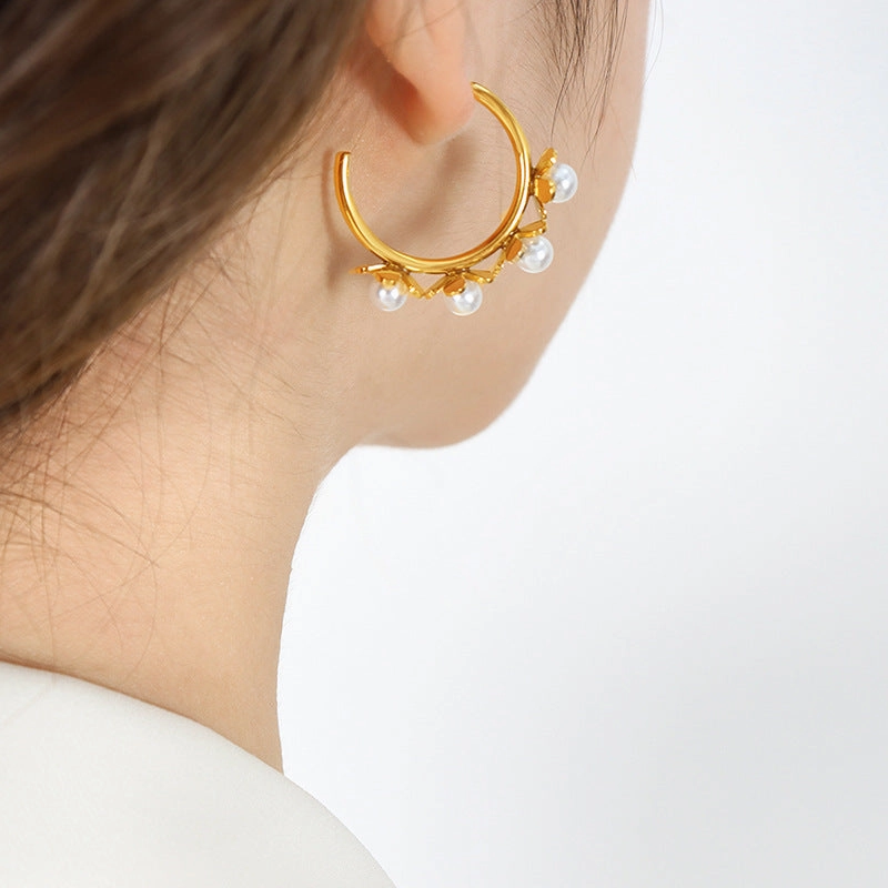 Wholesale Pearl Flowers Gold Plated Earring