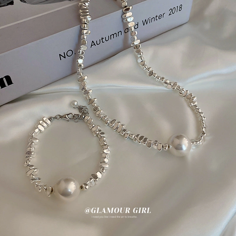 Wholesale Pearl Geometric Irregular Necklace Clavicle Chain Bracelet Set