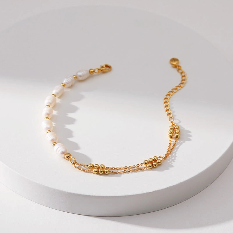 Wholesale Pearl Gold Plated Double Copper Bracelet