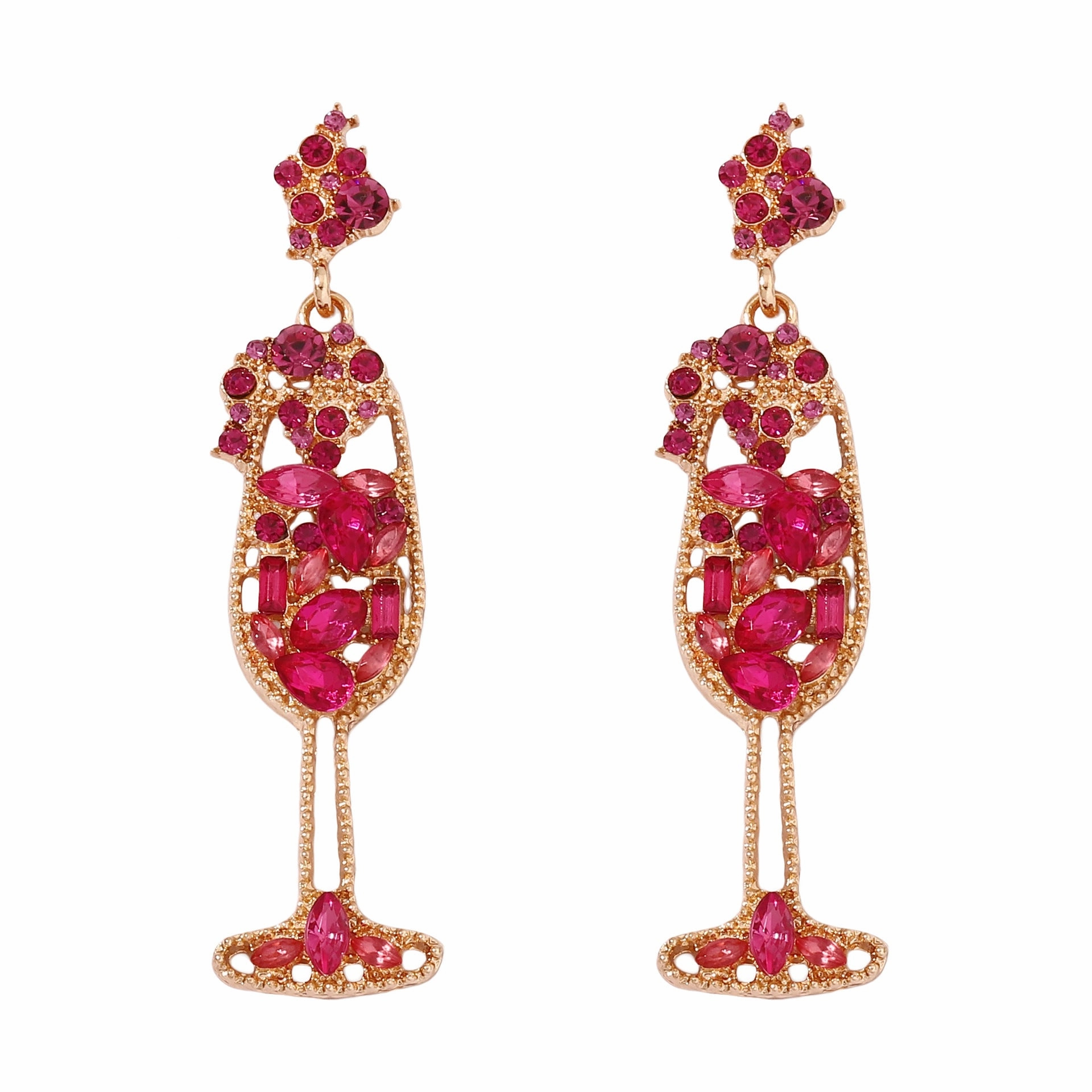 Wholesale Pearl Inlaid Diamond Wine Glass Shaped Alloy Earrings