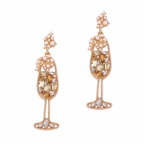 Wholesale Pearl Inlaid Diamond Wine Glass Shaped Alloy Earrings