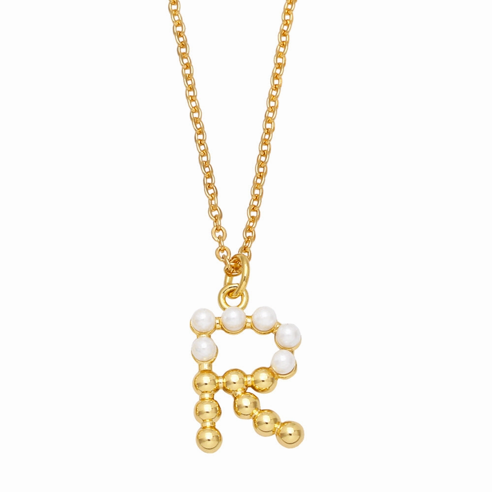 Wholesale Pearl Letter Collar Chain Copper Necklace