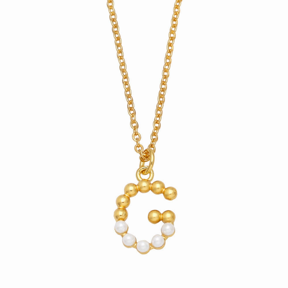 Wholesale Pearl Letter Collar Chain Copper Necklace