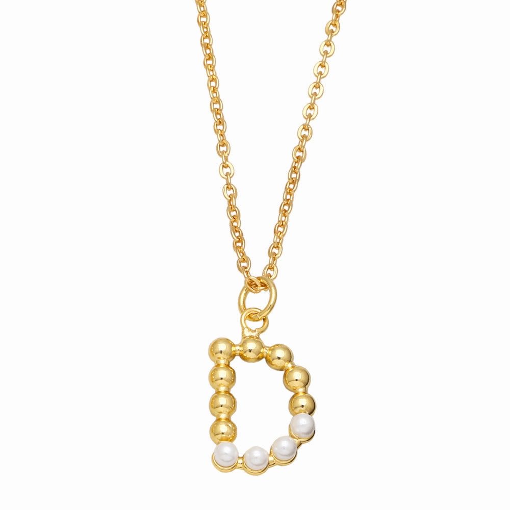 Wholesale Pearl Letter Collar Chain Copper Necklace