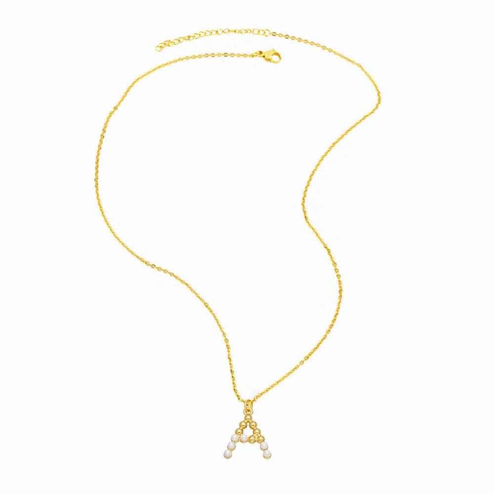 Wholesale Pearl Letter Collar Chain Copper Necklace