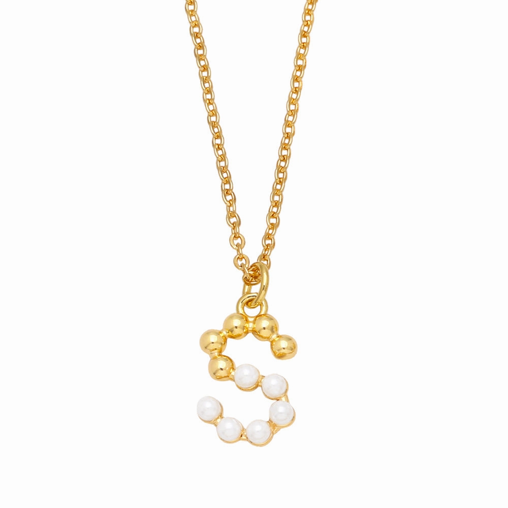 Wholesale Pearl Letter Collar Chain Copper Necklace