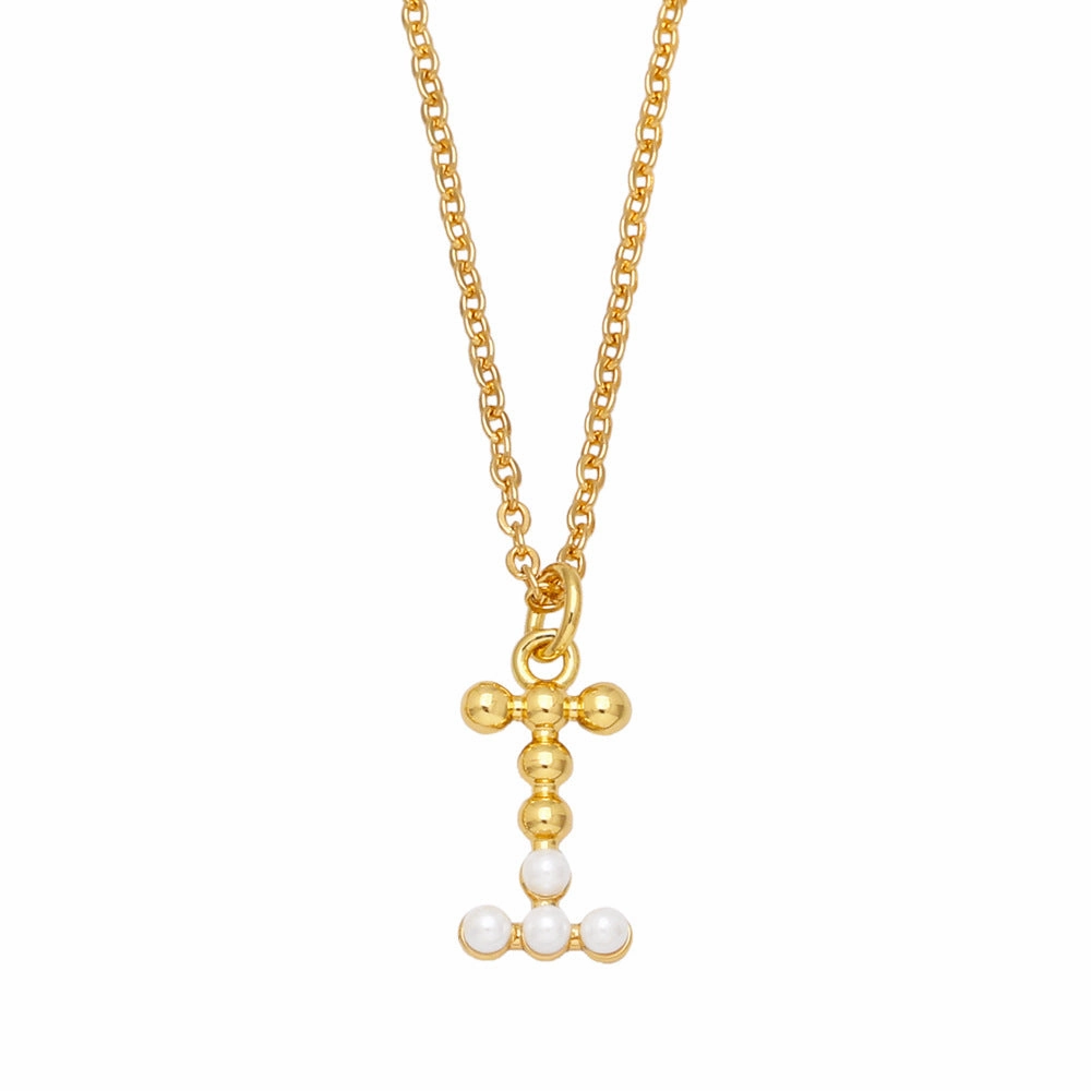 Wholesale Pearl Letter Collar Chain Copper Necklace