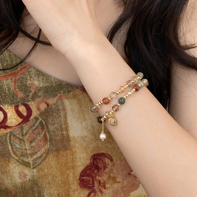 Wholesale Pearl Natural Stone Double Wrap Stretch Bracelet