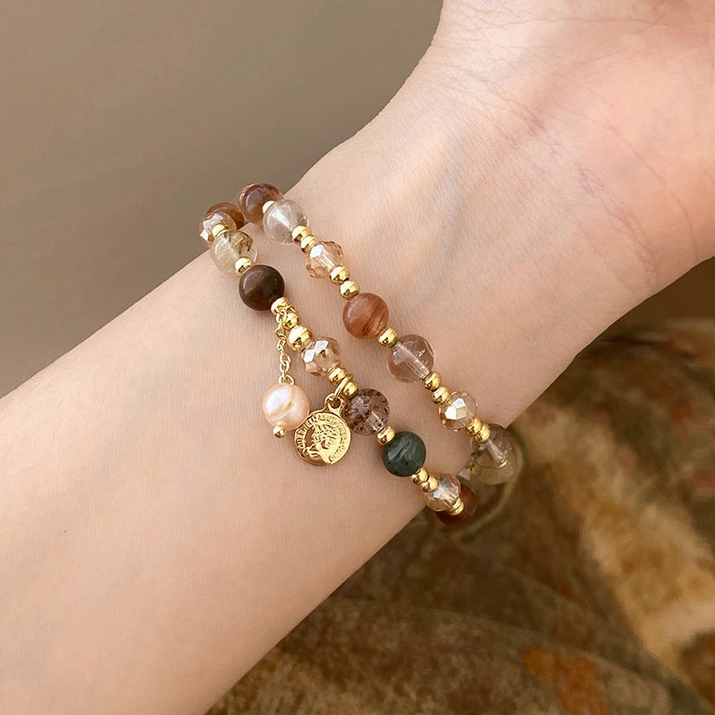 Wholesale Pearl Natural Stone Double Wrap Stretch Bracelet