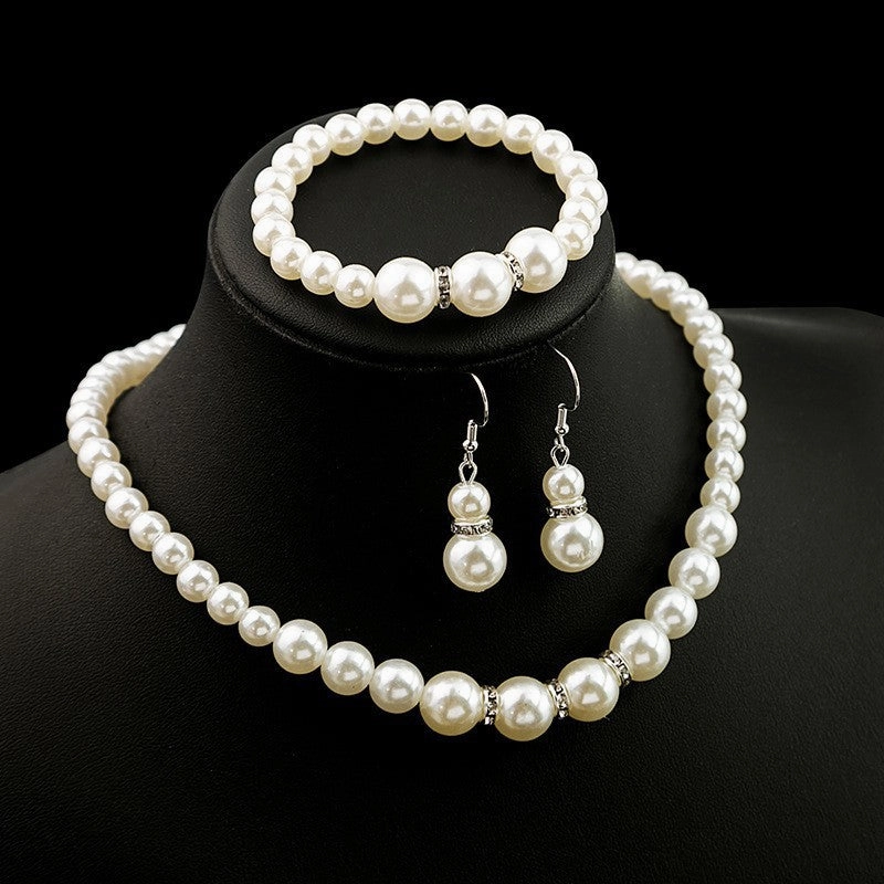 Wholesale Pearl Necklace Earrings Bracelet Three Piece Set