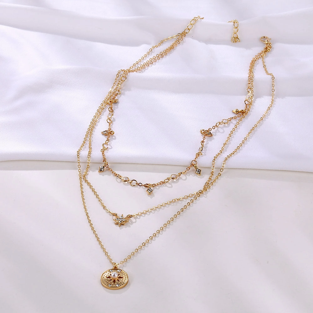 Wholesale Pearl Rhinestone Multilayer Necklace Pendant Alloy Necklaces