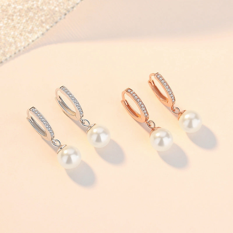 Wholesale Pearl sterling silver elegant rose gold earrings