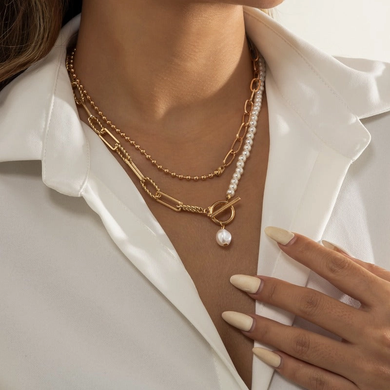 Wholesale Pearl Tassel Layered Alloy Necklaces