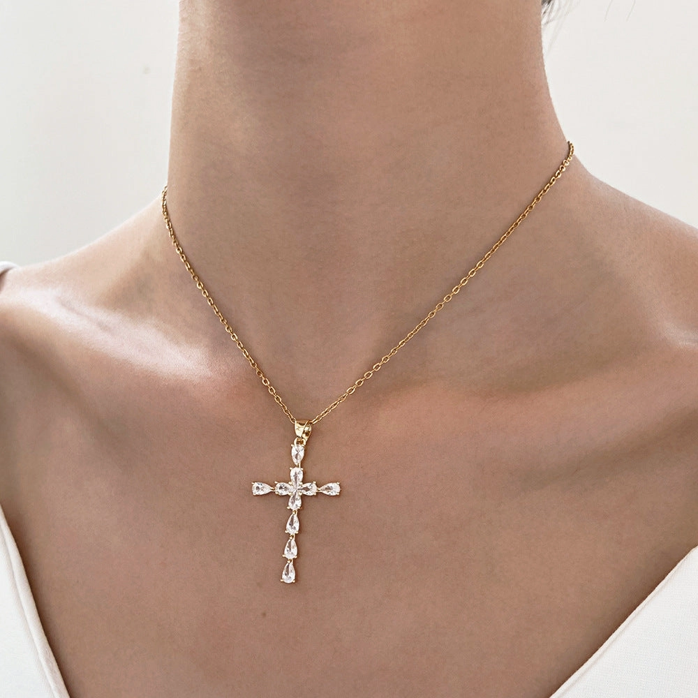 Wholesale Pendant Necklace Women Zircon Water Drop Clavicle Chain Custom
