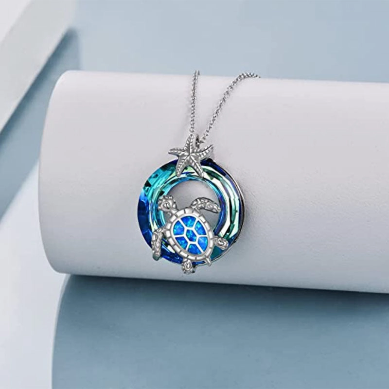 Wholesale  pendant round turtle starfish glass crystal necklace turtle clavicle chain