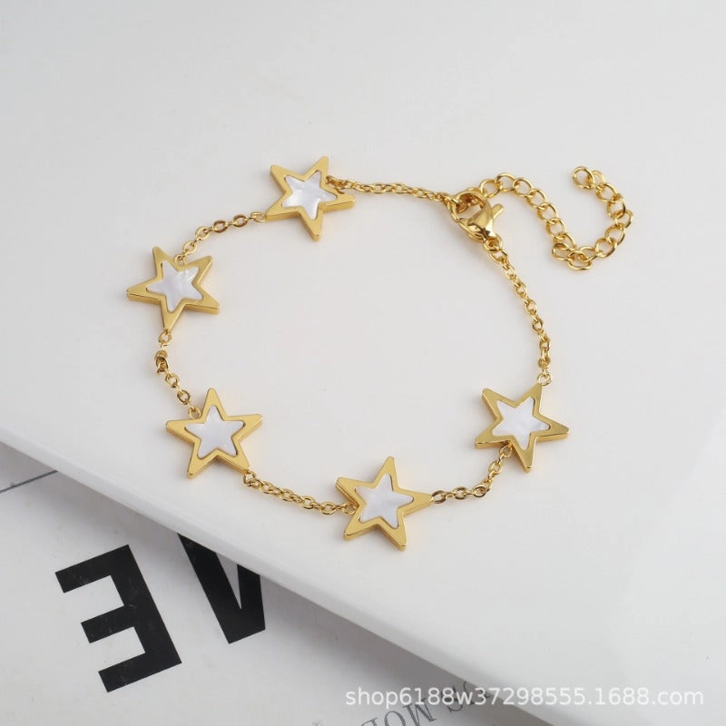 Wholesale Pentagram Shell Acrylic Stainless Steel Asymmetric Creative Bracelet Necklace Set