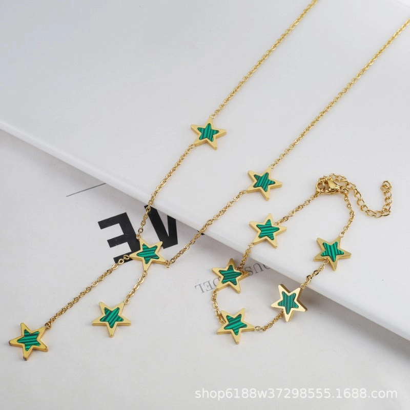 Wholesale Pentagram Shell Acrylic Stainless Steel Asymmetric Creative Bracelet Necklace Set