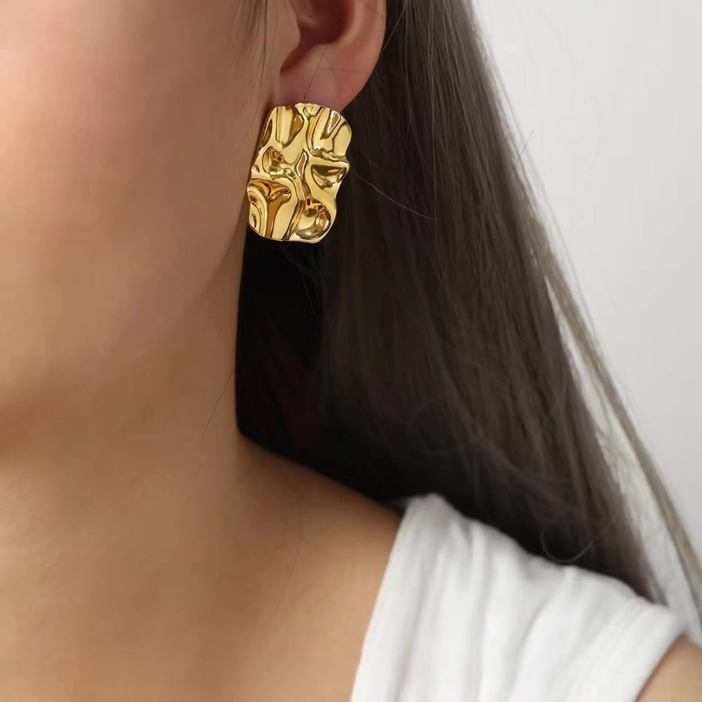 Wholesale Personality 304 Stainless Steel Women Earrings Golden Irregular Oval Earrings Valentine's Day Gift Jewelry
