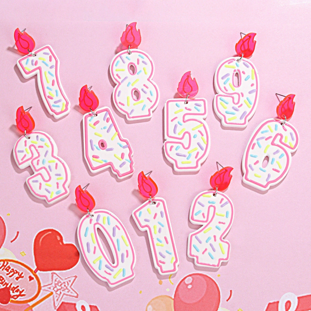 Wholesale personality design single number 0-7 donut birthday candle earrings