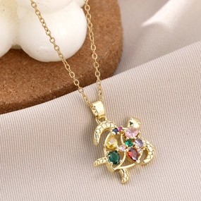 Wholesale Personality Fashion Inlaid with Colorful Zircon Marine Animal Turtle Crab Necklace