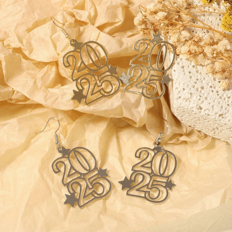 Wholesale Personalized Creative Design Metal Hollow Number 2025 Unique Earrings