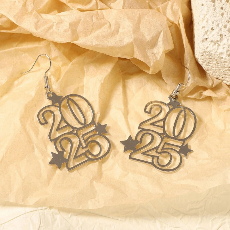 Wholesale Personalized Creative Design Metal Hollow Number 2025 Unique Earrings