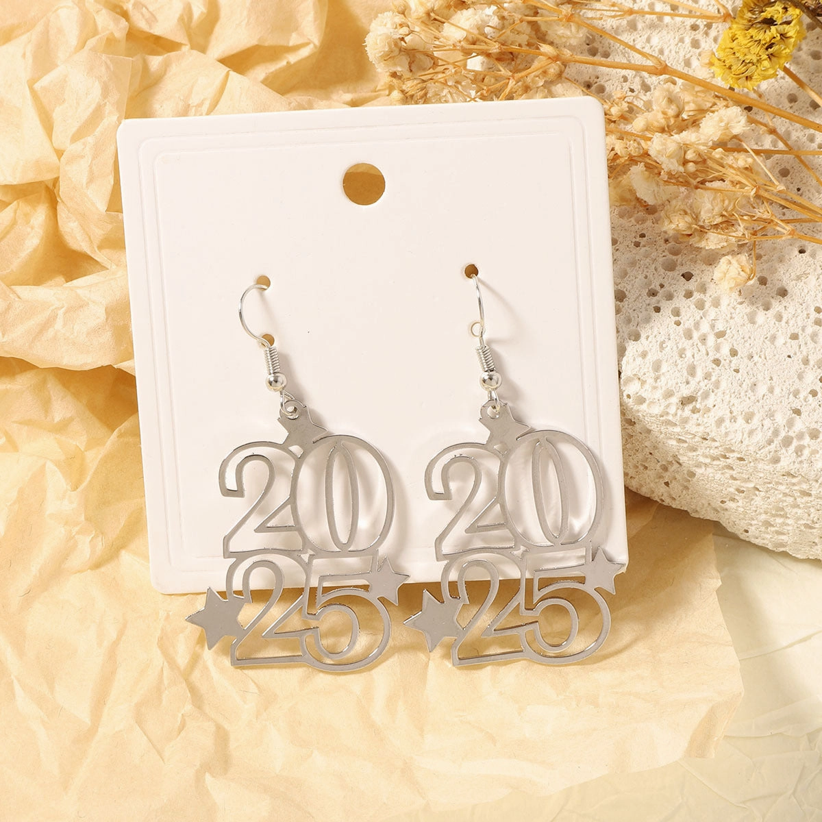 Wholesale Personalized Creative Design Metal Hollow Number 2025 Unique Earrings